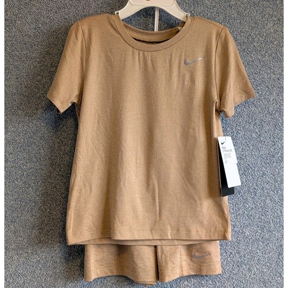 Nike Toddler Size 4T Hemp Sandrift Heather 2-Piece T-Shirt Shorts Set 76N871-JD6